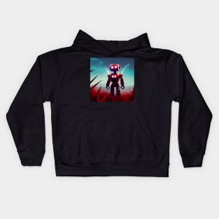 Moon Bot - Big red Robot on a field of thorns Kids Hoodie